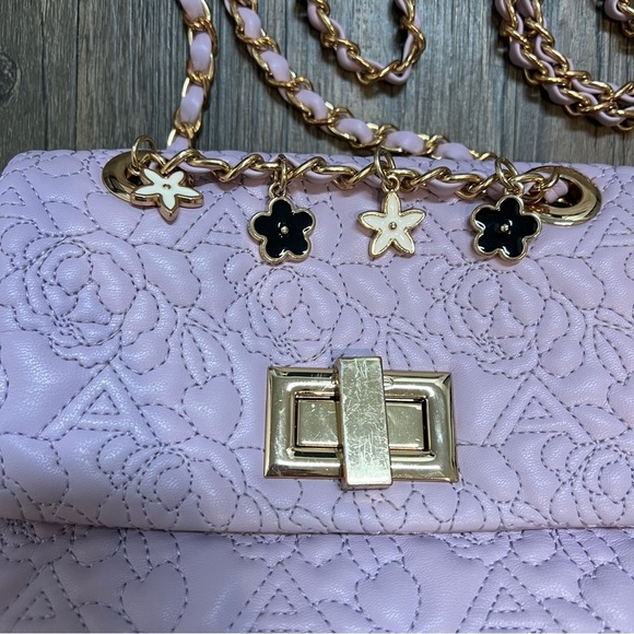 Aldo Lavander Quilted Crossbody Bag Golden Double Shoulder Strap Chain - Picture 5 of 17